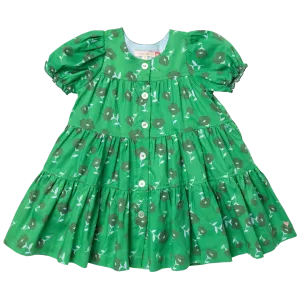 Girls Elizabeth Dress - Green Flower Toss