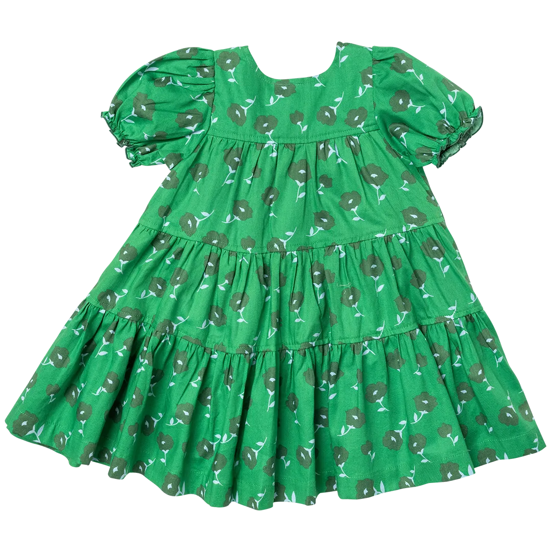 Girls Elizabeth Dress - Green Flower Toss