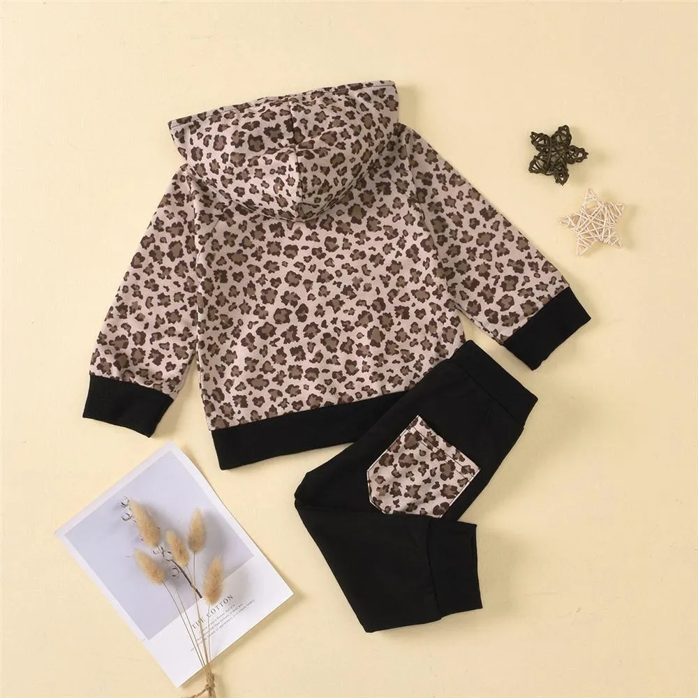 Girls Leopard Hooded Long Sleeve Top & Trousers Wholesale Girls Clothes