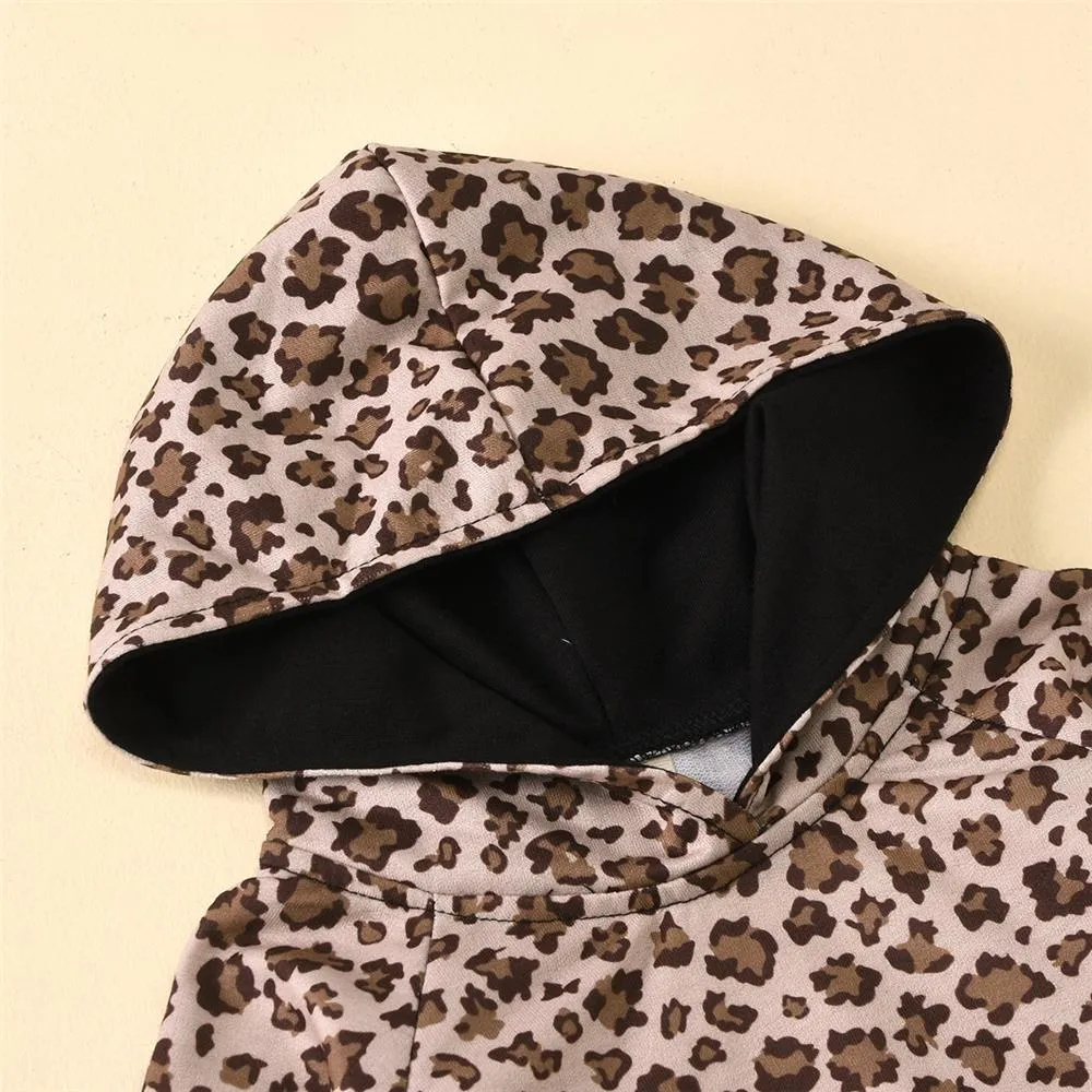 Girls Leopard Hooded Long Sleeve Top & Trousers Wholesale Girls Clothes