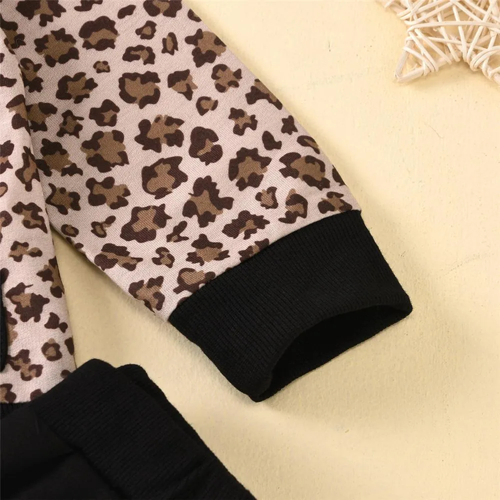 Girls Leopard Hooded Long Sleeve Top & Trousers Wholesale Girls Clothes