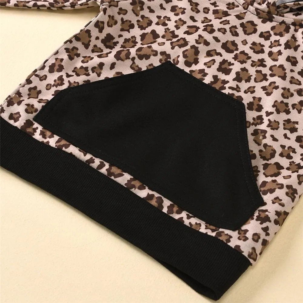 Girls Leopard Hooded Long Sleeve Top & Trousers Wholesale Girls Clothes