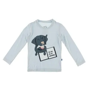 Girl's Print Bamboo Long Sleeve Tailored Fit Graphic Tee Shirt - Illusion Blue Dog Ate Homework