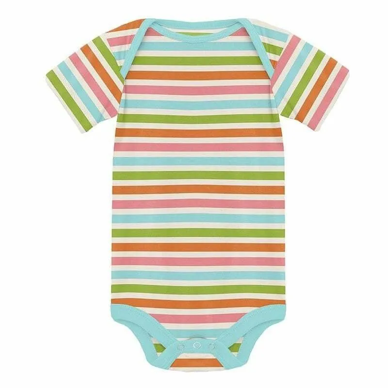 Girl's Print Bamboo Short Sleeve One Piece - Beach Day Stripe