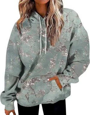 GOFULY Women Sweatshirt Fall Marble Print Hoodies Lightweight Winter Sweatshirt Long Sleeve Drawstring Pullover With Pocket