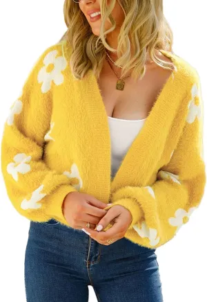 GOLDSTITCH Women's Casual Cropped Cardigan Sweater Long Sleeve V Neck Knit Sweaters Tops Shirts