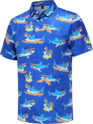 Golf Shirts for Men Dry Fit Short Sleeve Print Performance Moisture Wicking Golf Polo Shirts for Men