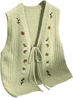 GORGLITTER Women's Floral Tie Front Cardigan Vest Top Sleeveless Bow Western Country Concert Outfits Casual Trendy