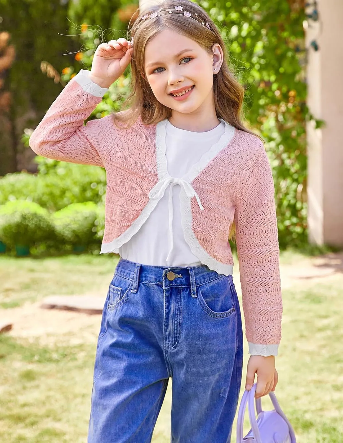 GRACE KARIN Cardigan for Girls Bolero Kids School Uniform Shrugs Sweater Size 5-12 Long Sleeve