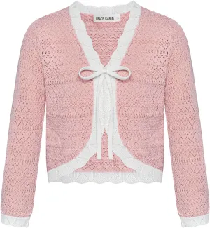 GRACE KARIN Cardigan for Girls Bolero Kids School Uniform Shrugs Sweater Size 5-12 Long Sleeve