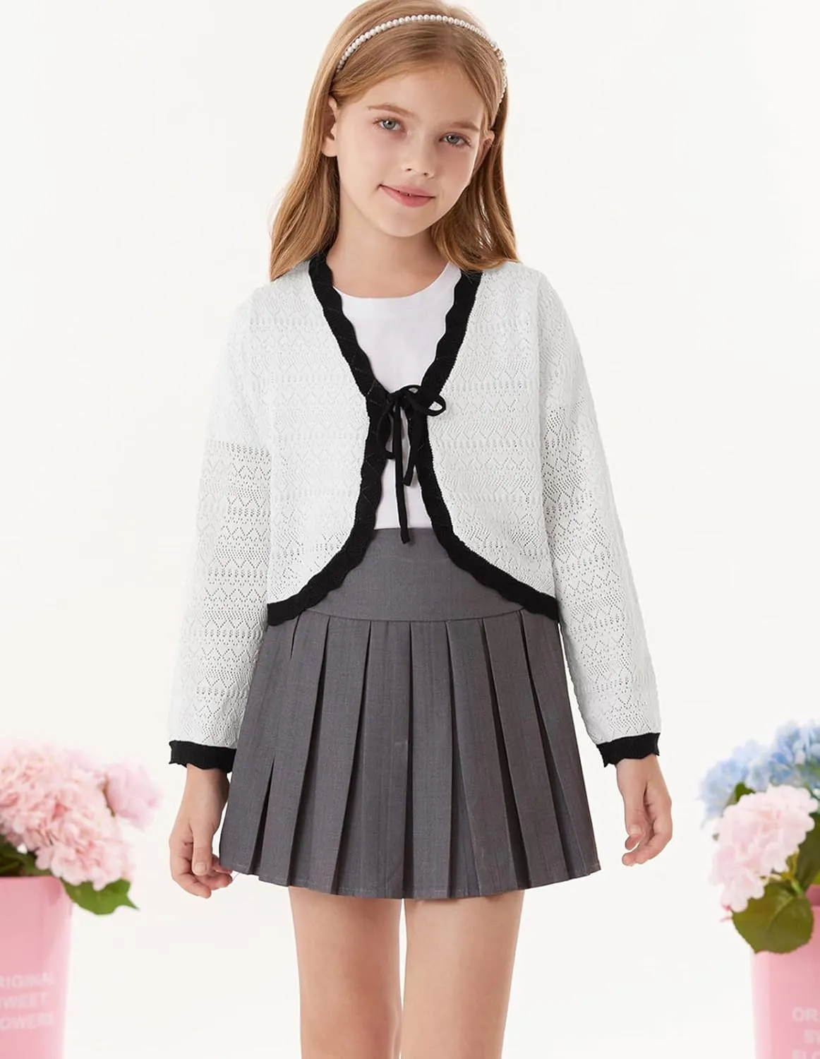 GRACE KARIN Cardigan for Girls Bolero Kids School Uniform Shrugs Sweater Size 5-12 Long Sleeve