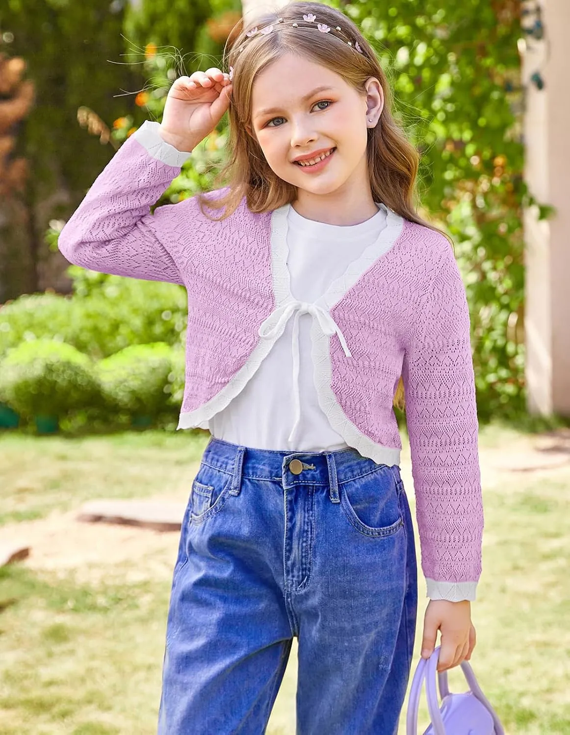 GRACE KARIN Cardigan for Girls Bolero Kids School Uniform Shrugs Sweater Size 5-12 Long Sleeve