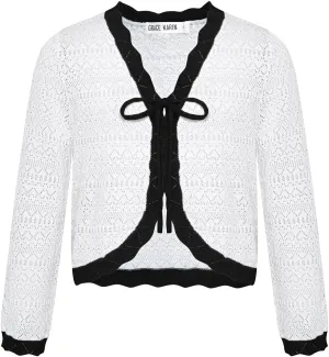 GRACE KARIN Cardigan for Girls Bolero Kids School Uniform Shrugs Sweater Size 5-12 Long Sleeve