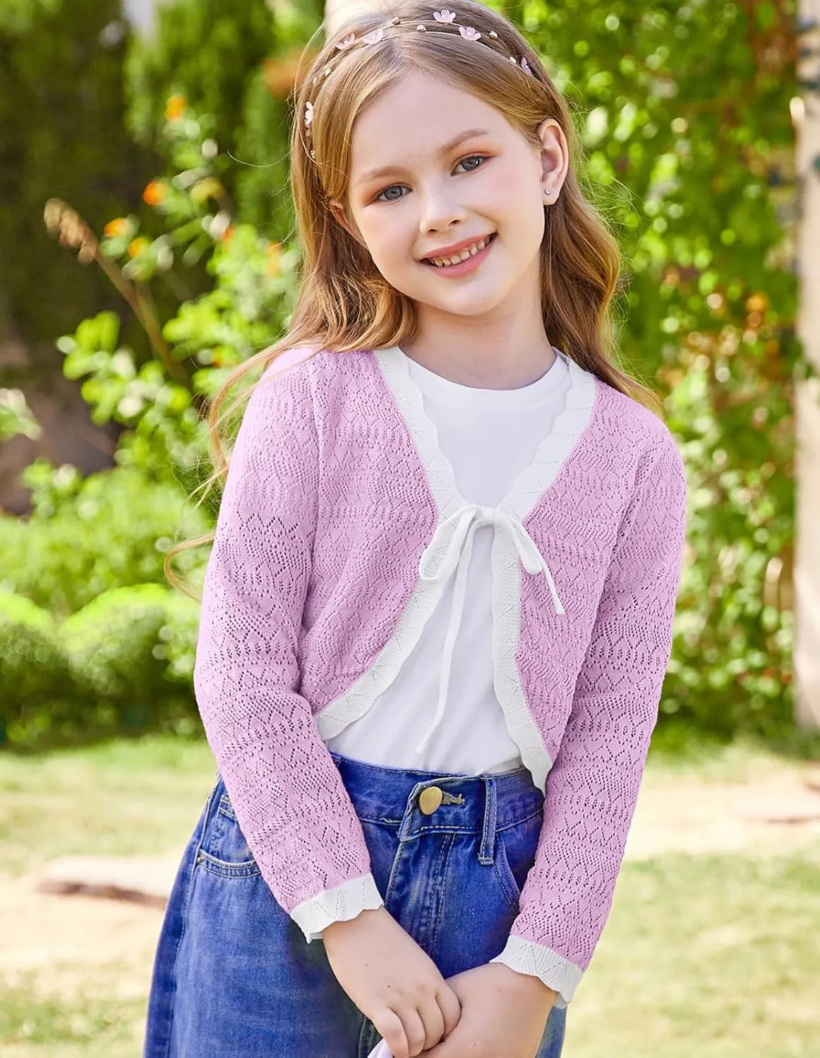 GRACE KARIN Cardigan for Girls Bolero Kids School Uniform Shrugs Sweater Size 5-12 Long Sleeve