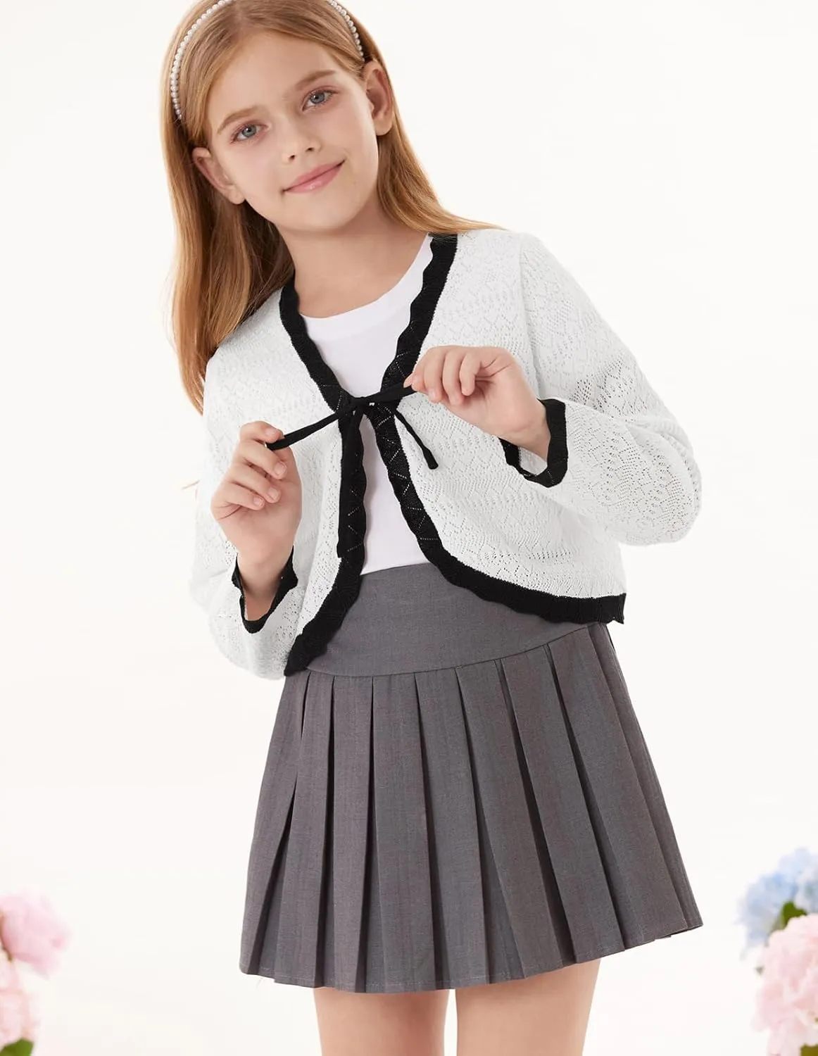 GRACE KARIN Cardigan for Girls Bolero Kids School Uniform Shrugs Sweater Size 5-12 Long Sleeve