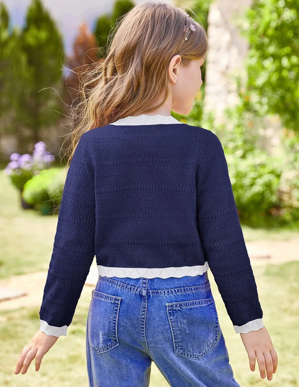 GRACE KARIN Cardigan for Girls Bolero Kids School Uniform Shrugs Sweater Size 5-12 Long Sleeve