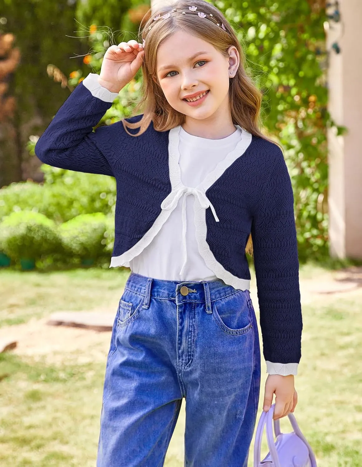 GRACE KARIN Cardigan for Girls Bolero Kids School Uniform Shrugs Sweater Size 5-12 Long Sleeve