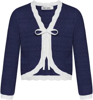 GRACE KARIN Cardigan for Girls Bolero Kids School Uniform Shrugs Sweater Size 5-12 Long Sleeve