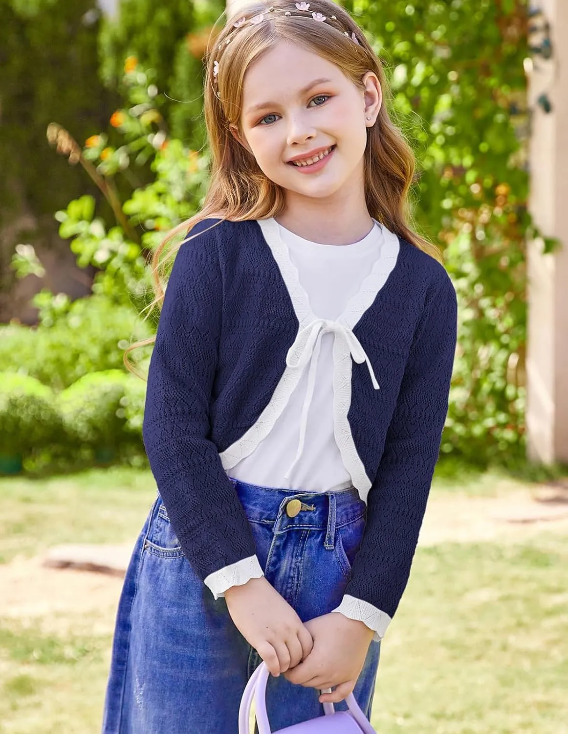GRACE KARIN Cardigan for Girls Bolero Kids School Uniform Shrugs Sweater Size 5-12 Long Sleeve