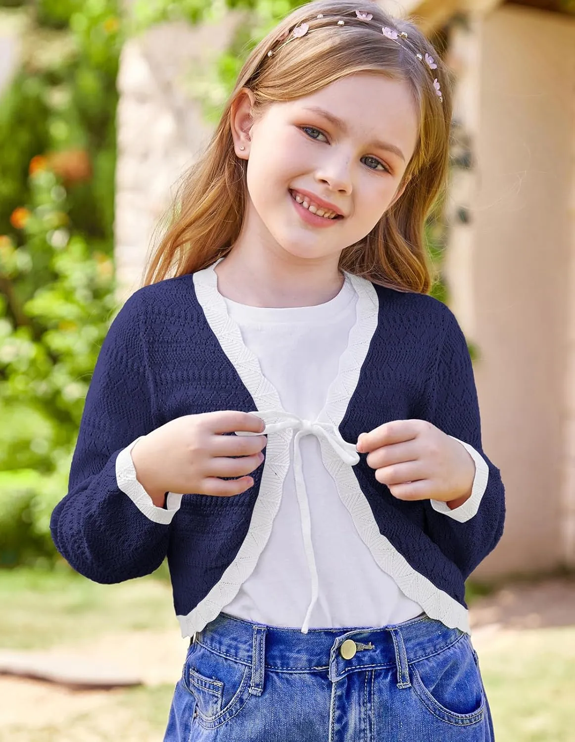 GRACE KARIN Cardigan for Girls Bolero Kids School Uniform Shrugs Sweater Size 5-12 Long Sleeve