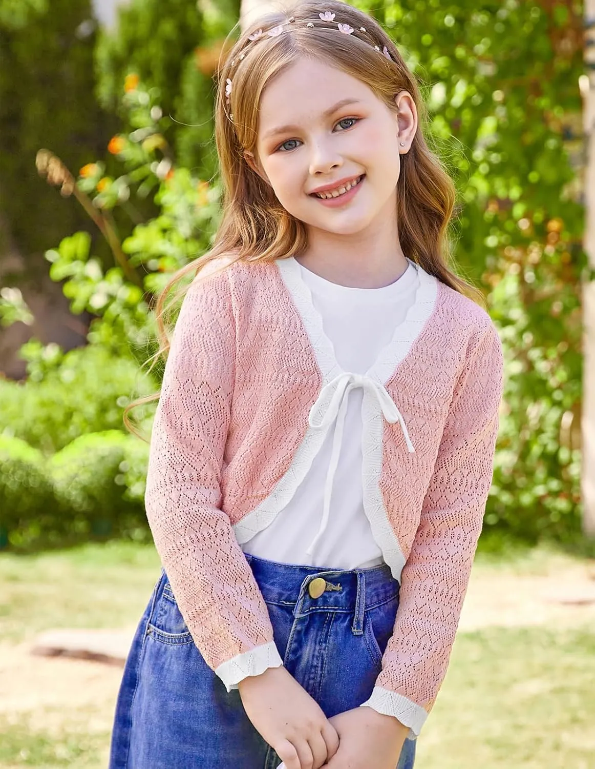 GRACE KARIN Cardigan for Girls Bolero Kids School Uniform Shrugs Sweater Size 5-12 Long Sleeve