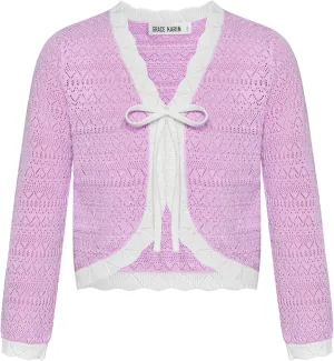 GRACE KARIN Cardigan for Girls Bolero Kids School Uniform Shrugs Sweater Size 5-12 Long Sleeve