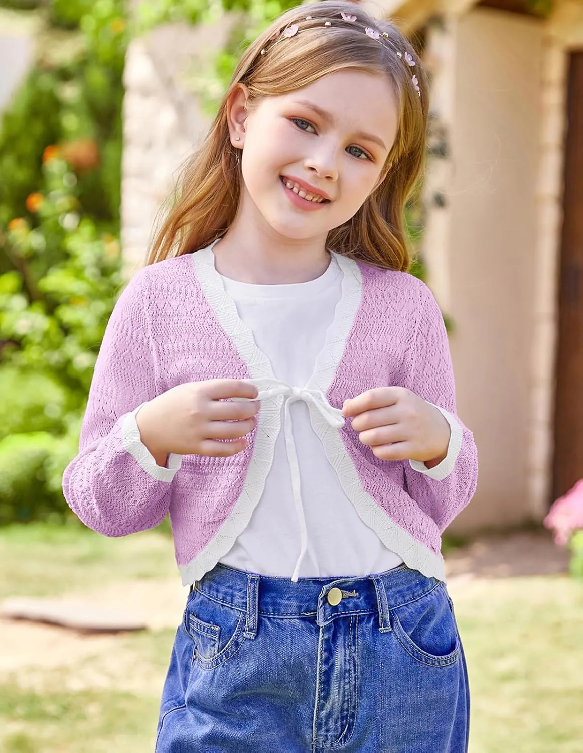 GRACE KARIN Cardigan for Girls Bolero Kids School Uniform Shrugs Sweater Size 5-12 Long Sleeve
