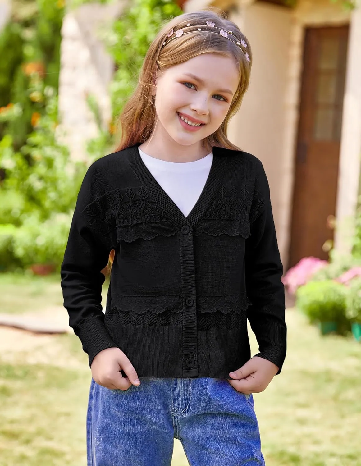 GRACE KARIN Girls V-Neck Cardigan Button Up Knit Uniform Sweaters Size 5-12
