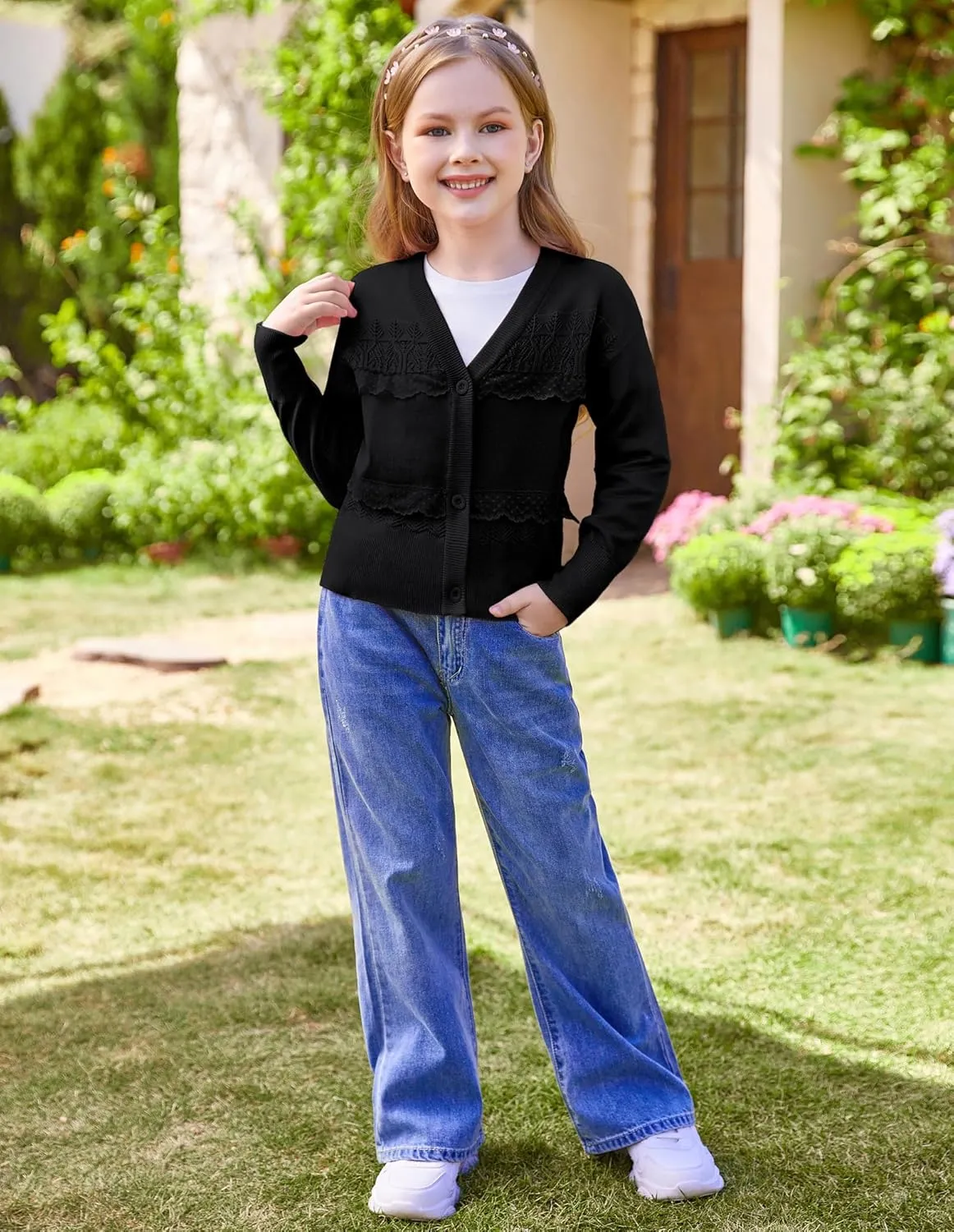 GRACE KARIN Girls V-Neck Cardigan Button Up Knit Uniform Sweaters Size 5-12