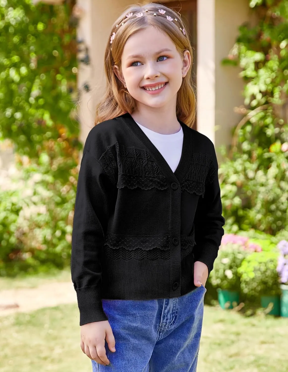 GRACE KARIN Girls V-Neck Cardigan Button Up Knit Uniform Sweaters Size 5-12