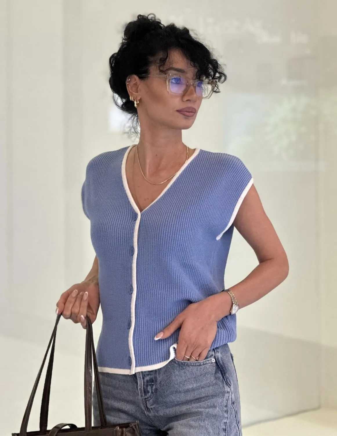 GRACE KARIN Womens Sweater Vest 2025 Summer Casual V Neck Cap Sleeve Button Down Sleeveless Knit Top
