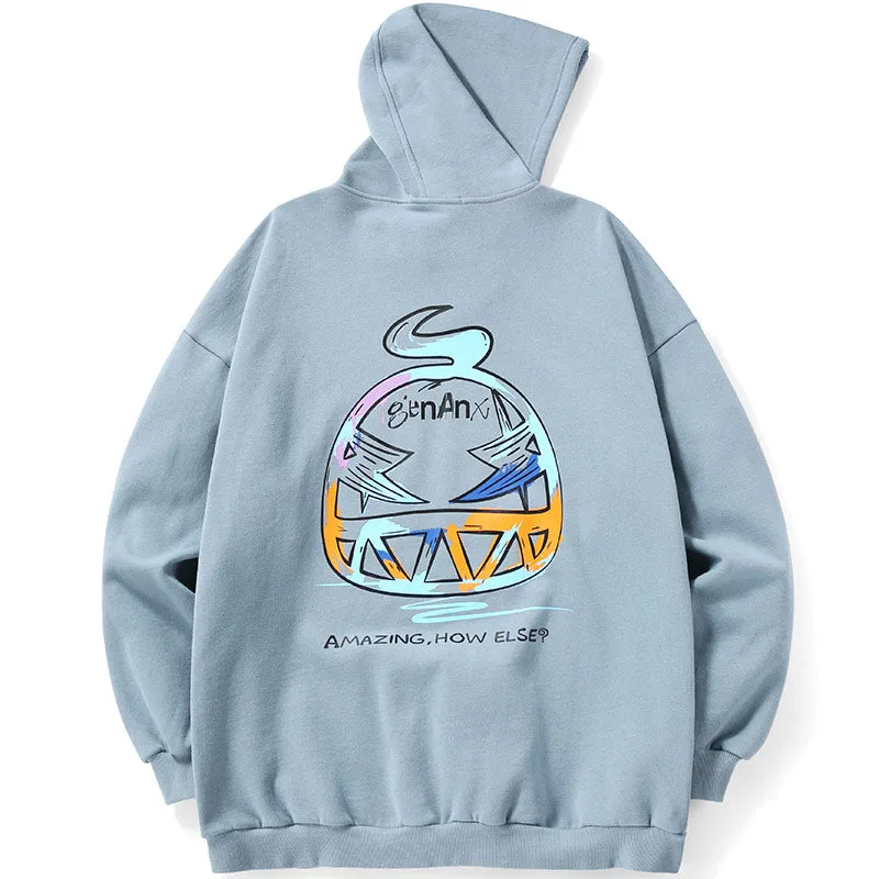 Graffiti Print Napping Drop-Shoulder Sleeve Hoodies