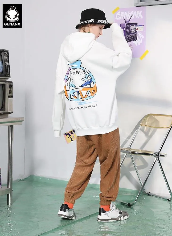 Graffiti Print Napping Drop-Shoulder Sleeve Hoodies