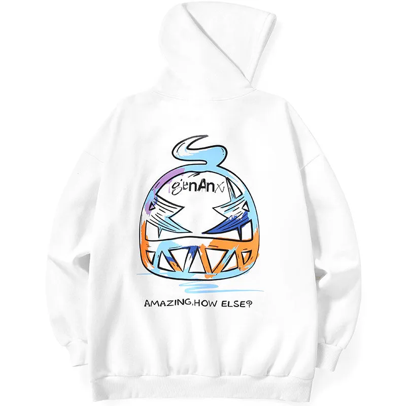 Graffiti Print Napping Drop-Shoulder Sleeve Hoodies