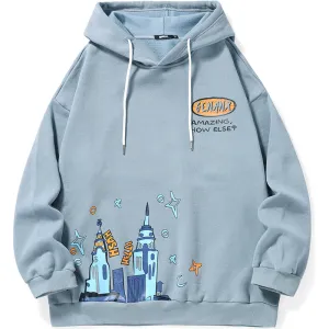 Graffiti Print Napping Drop-Shoulder Sleeve Hoodies