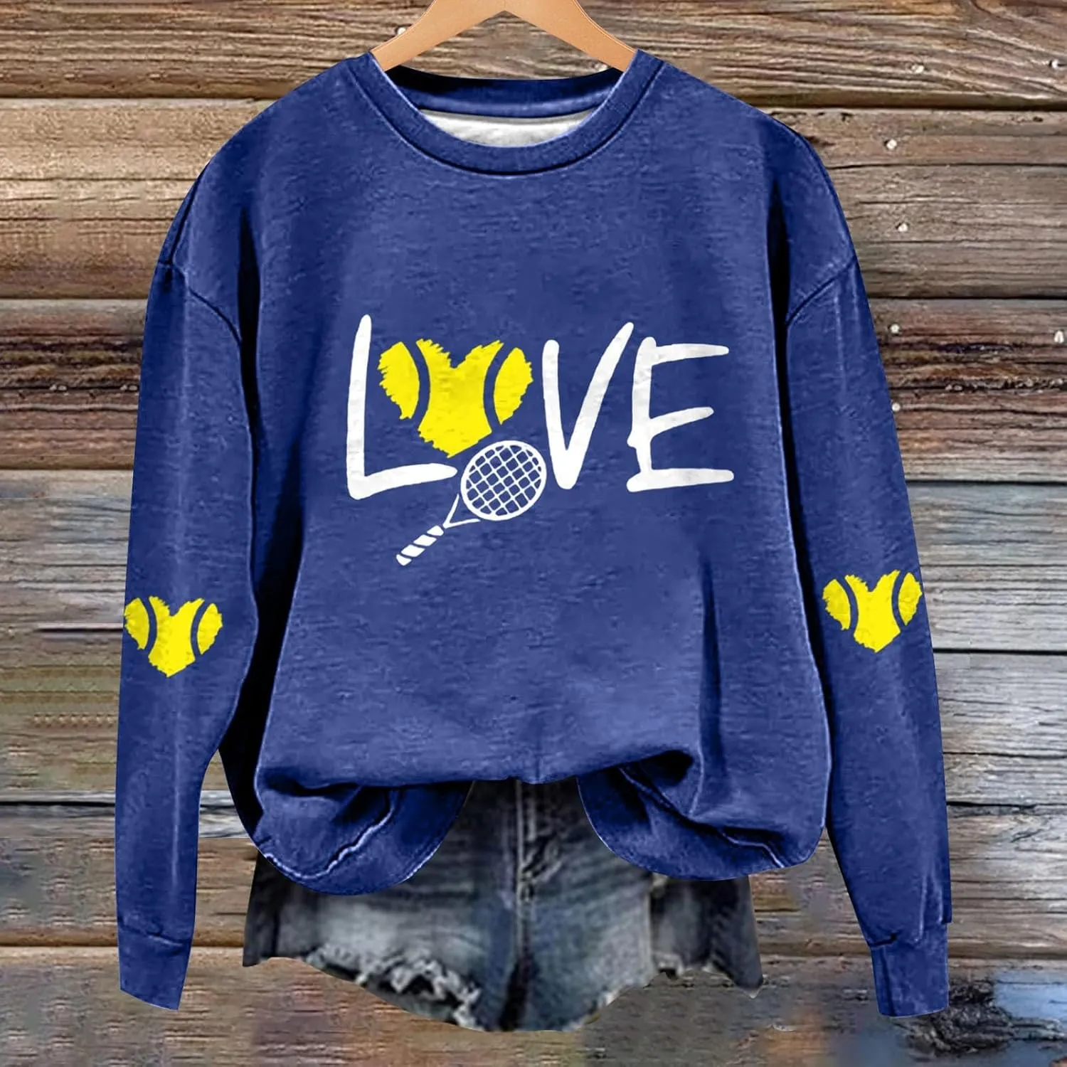 Graphic Sweatshirts for Women LOVE Tennis Long Sleeve Crew Neck Comfort Sweatshirt Aesthetic Going out Pullover Tops