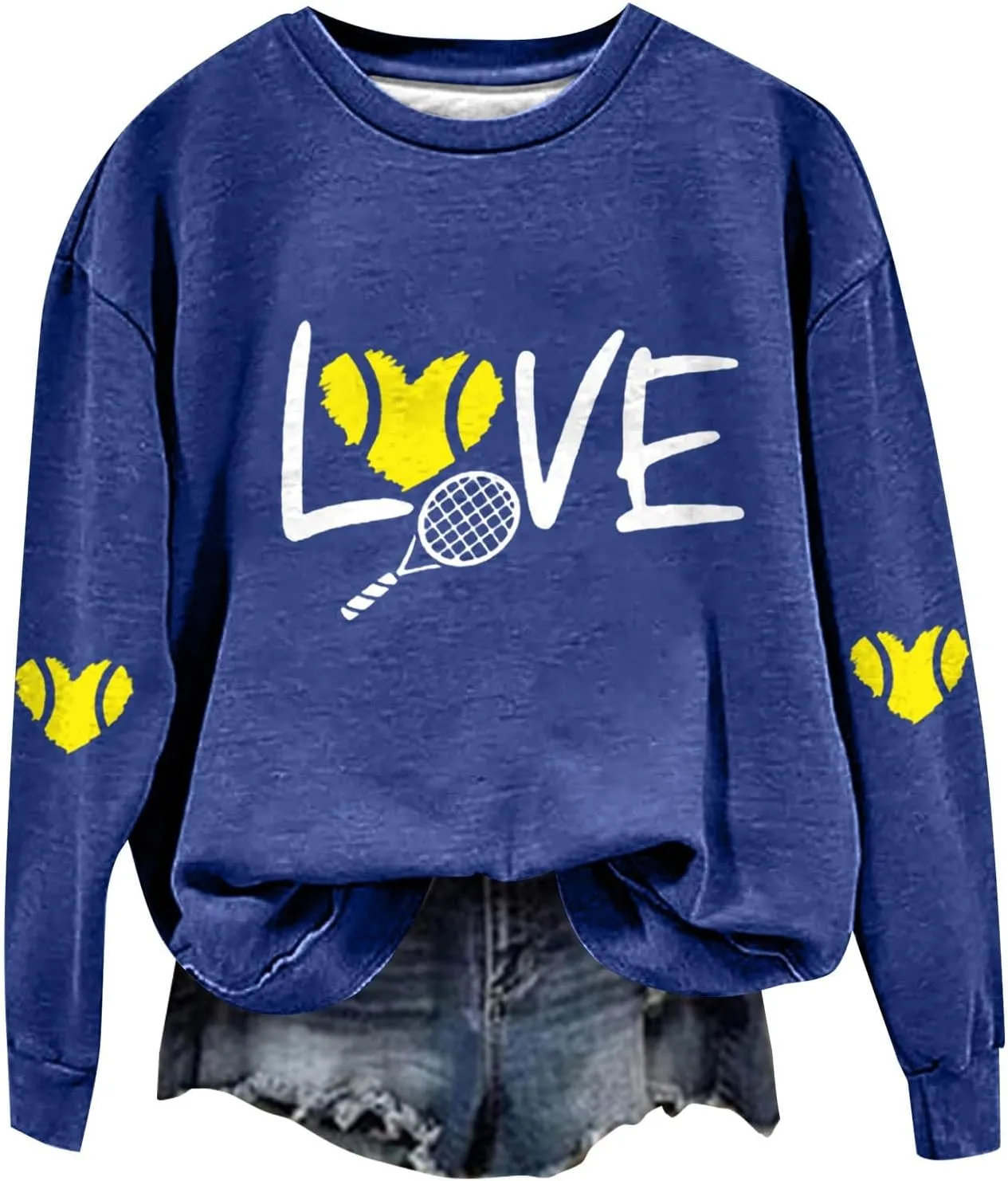 Graphic Sweatshirts for Women LOVE Tennis Long Sleeve Crew Neck Comfort Sweatshirt Aesthetic Going out Pullover Tops