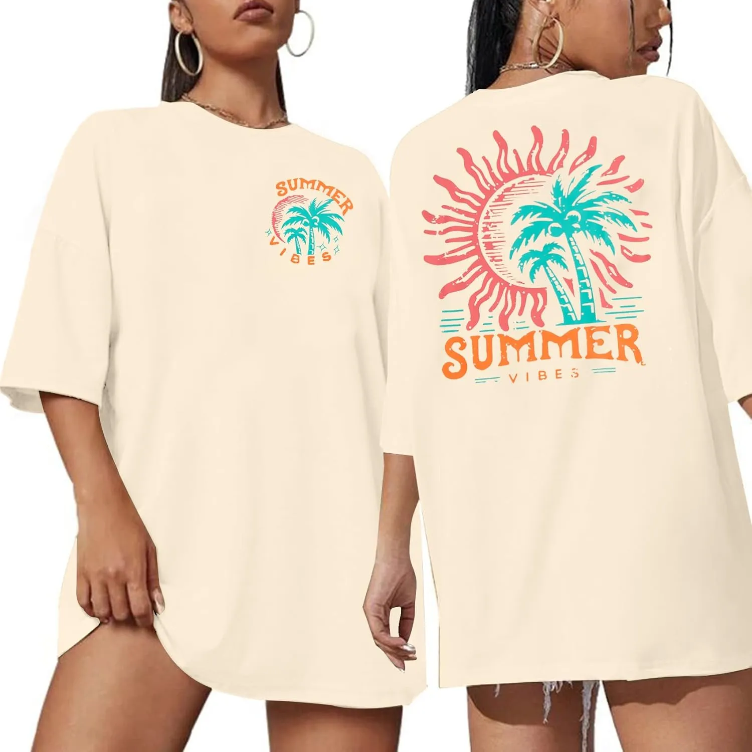 Graphic Tees Women Oversized T-Shirts: Summer Hawaiian Beach Tops Shirts Hawaii Tropical Beachy Short Sleeve Outfit