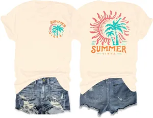 Graphic Tees Women Oversized T-Shirts: Summer Hawaiian Beach Tops Shirts Hawaii Tropical Beachy Short Sleeve Outfit