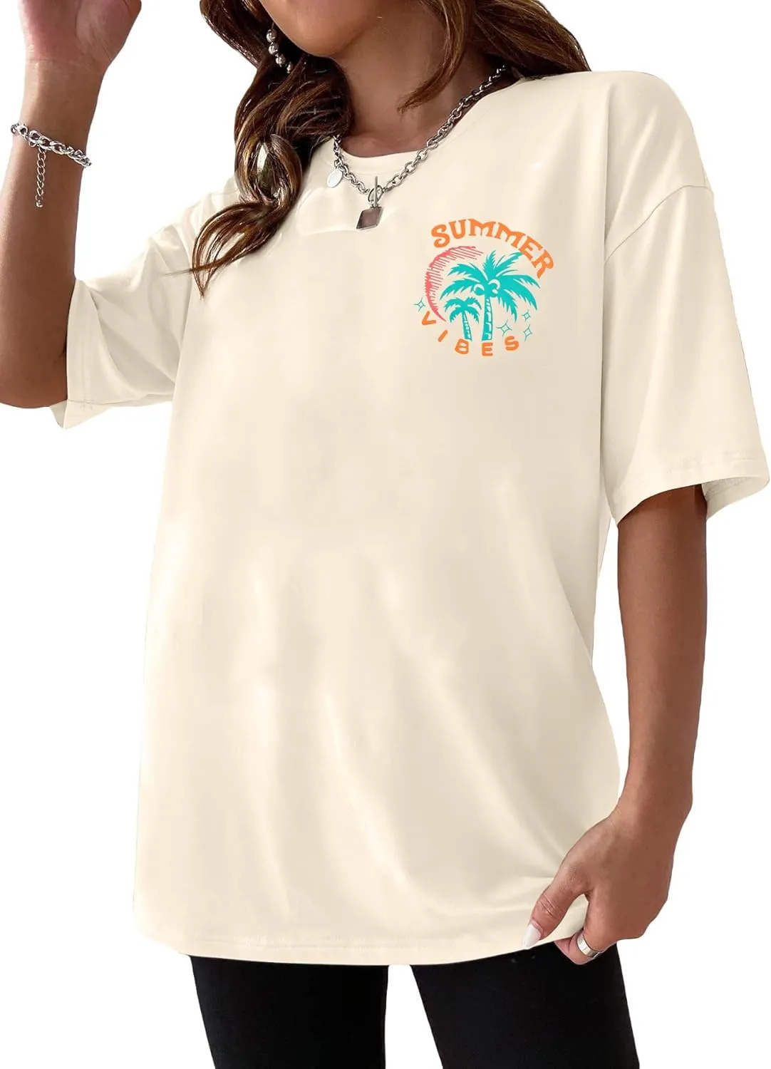 Graphic Tees Women Oversized T-Shirts: Summer Hawaiian Beach Tops Shirts Hawaii Tropical Beachy Short Sleeve Outfit
