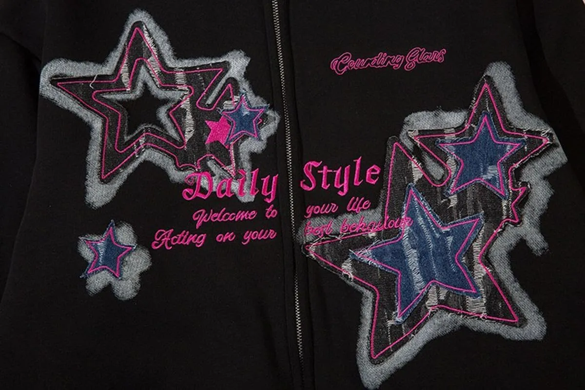 Graphic Y2K Hoodies for Women Men Zip Up Star Jackets Fashion Clothing Aesthetic Sweatshirts Gothic Clothes