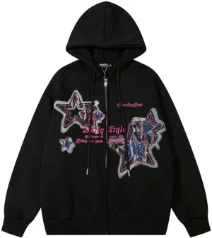 Graphic Y2K Hoodies for Women Men Zip Up Star Jackets Fashion Clothing Aesthetic Sweatshirts Gothic Clothes