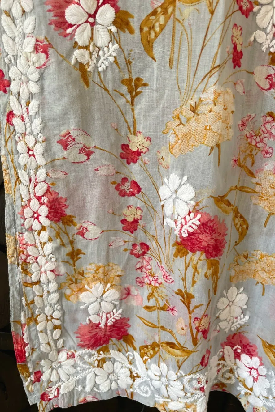 Gray Summer Floral Lucknowi Kurta Dress