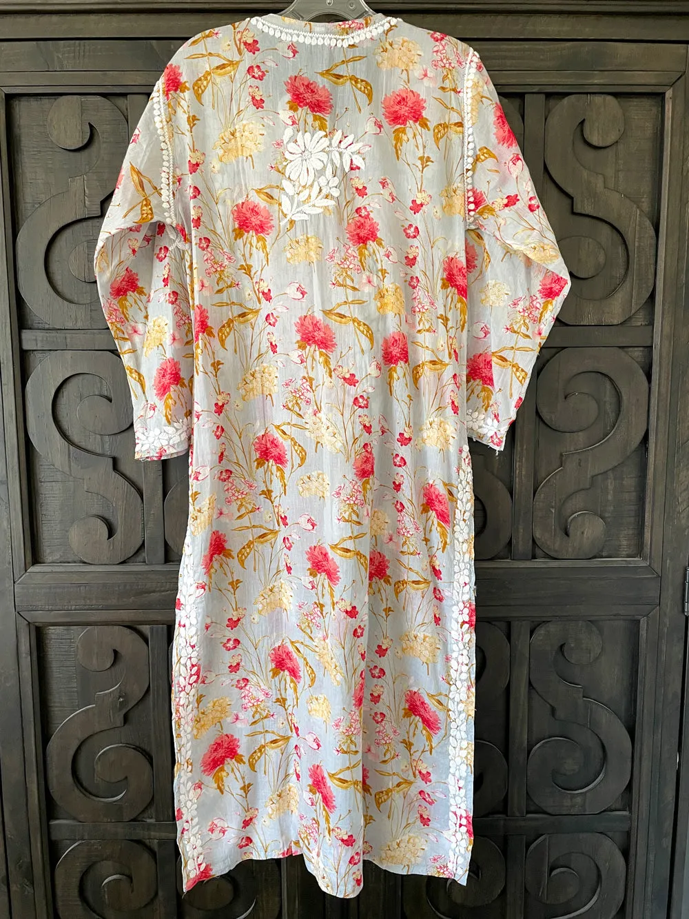 Gray Summer Floral Lucknowi Kurta Dress