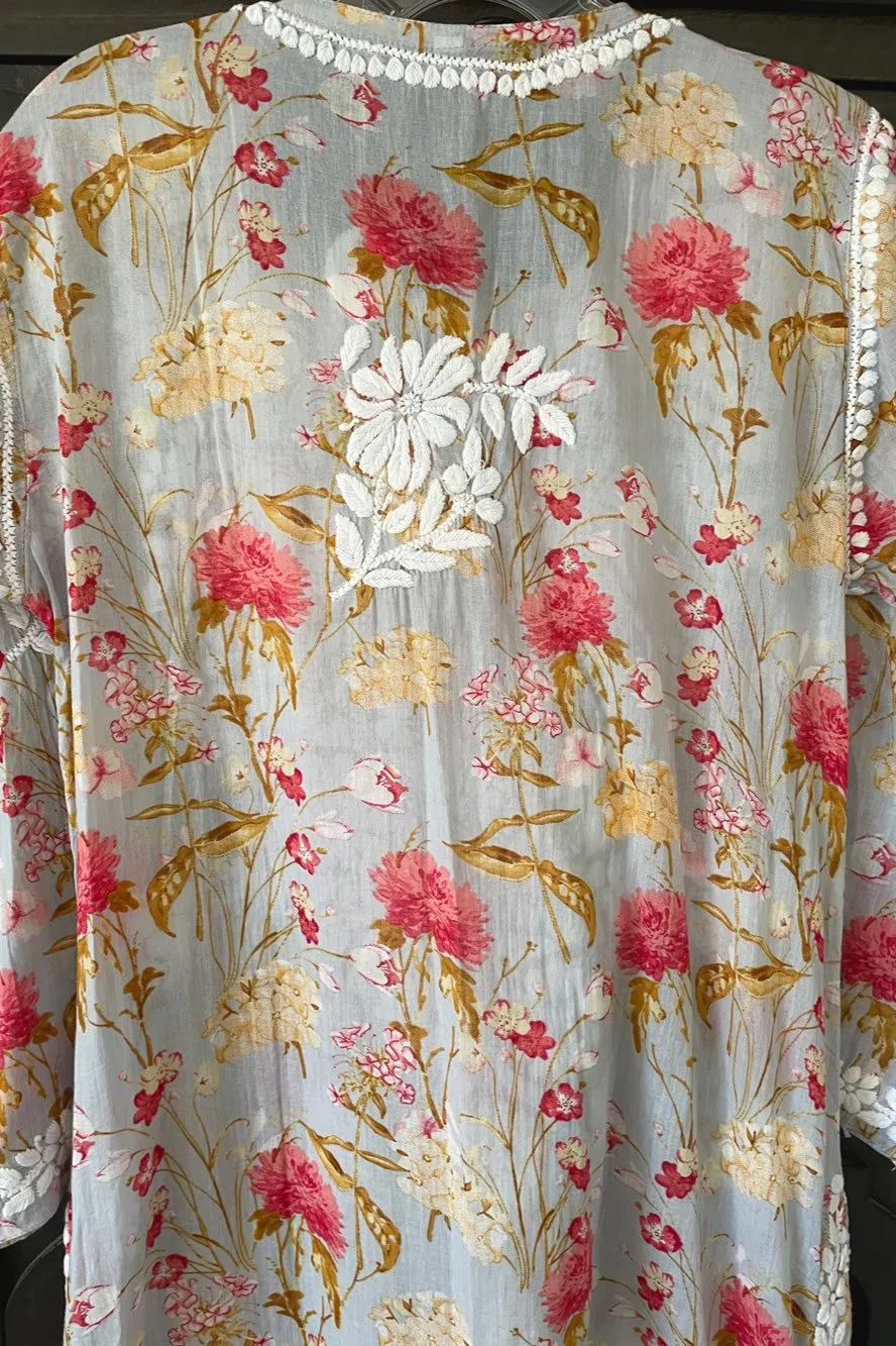 Gray Summer Floral Lucknowi Kurta Dress