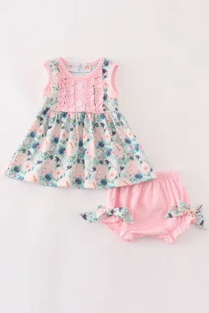 Green garden serenity print girl bloomer set