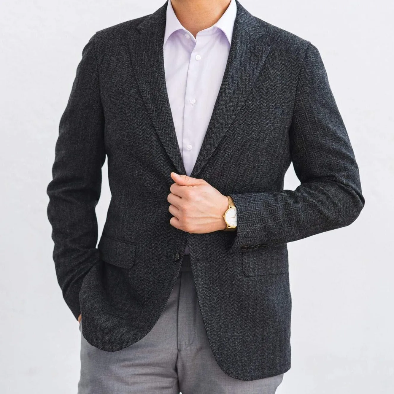 Grey Herringbone Tweed Sport Coat