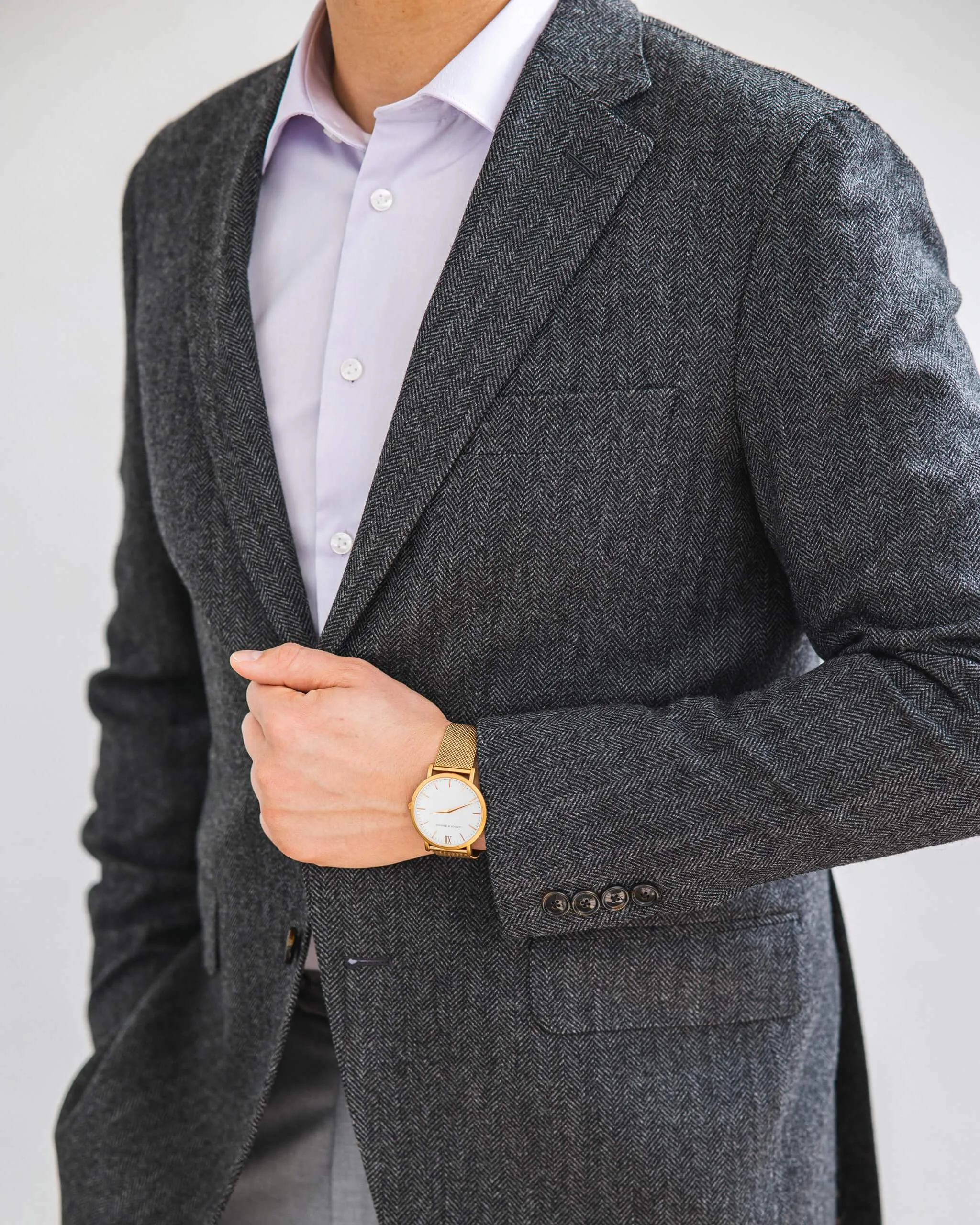 Grey Herringbone Tweed Sport Coat