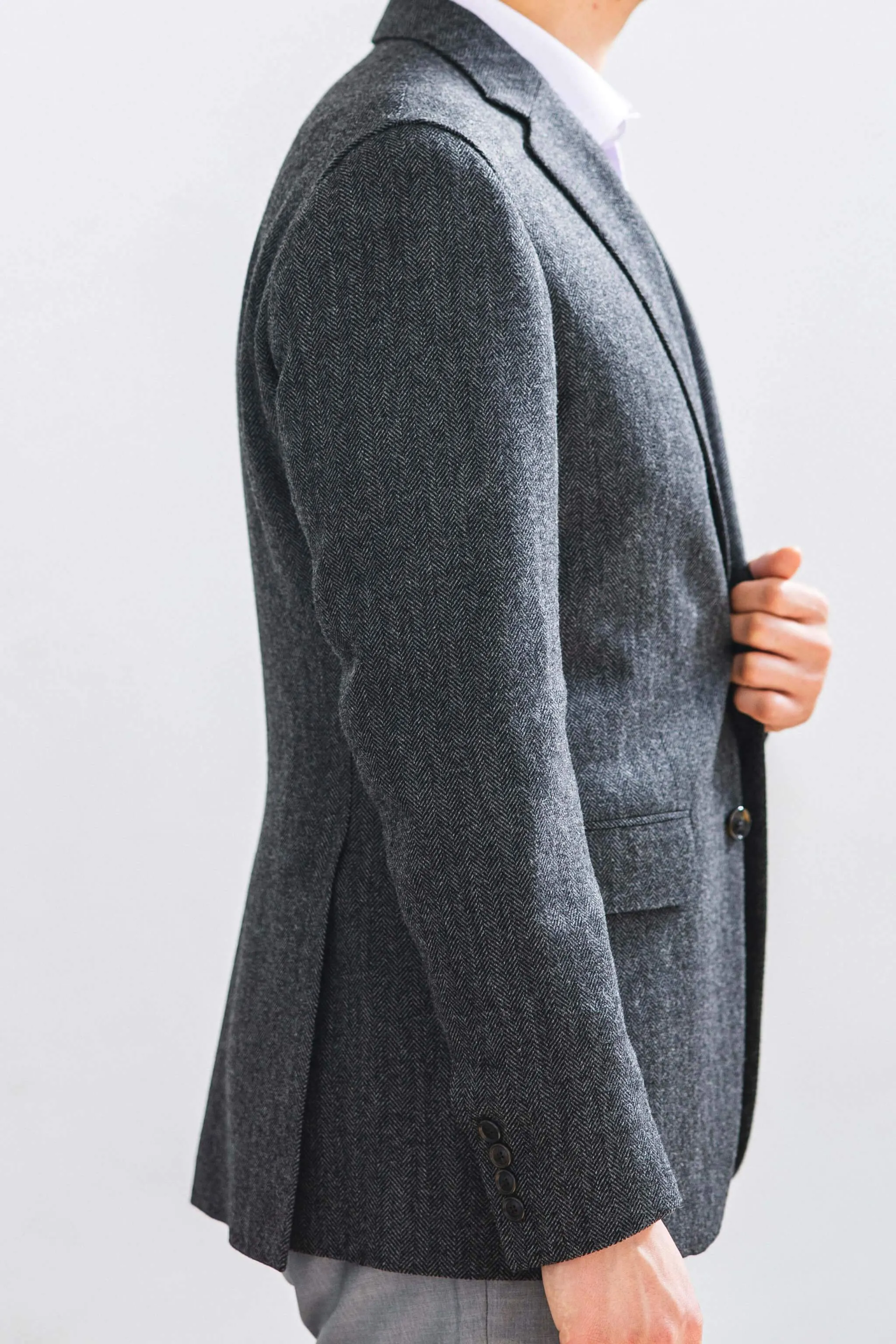 Grey Herringbone Tweed Sport Coat