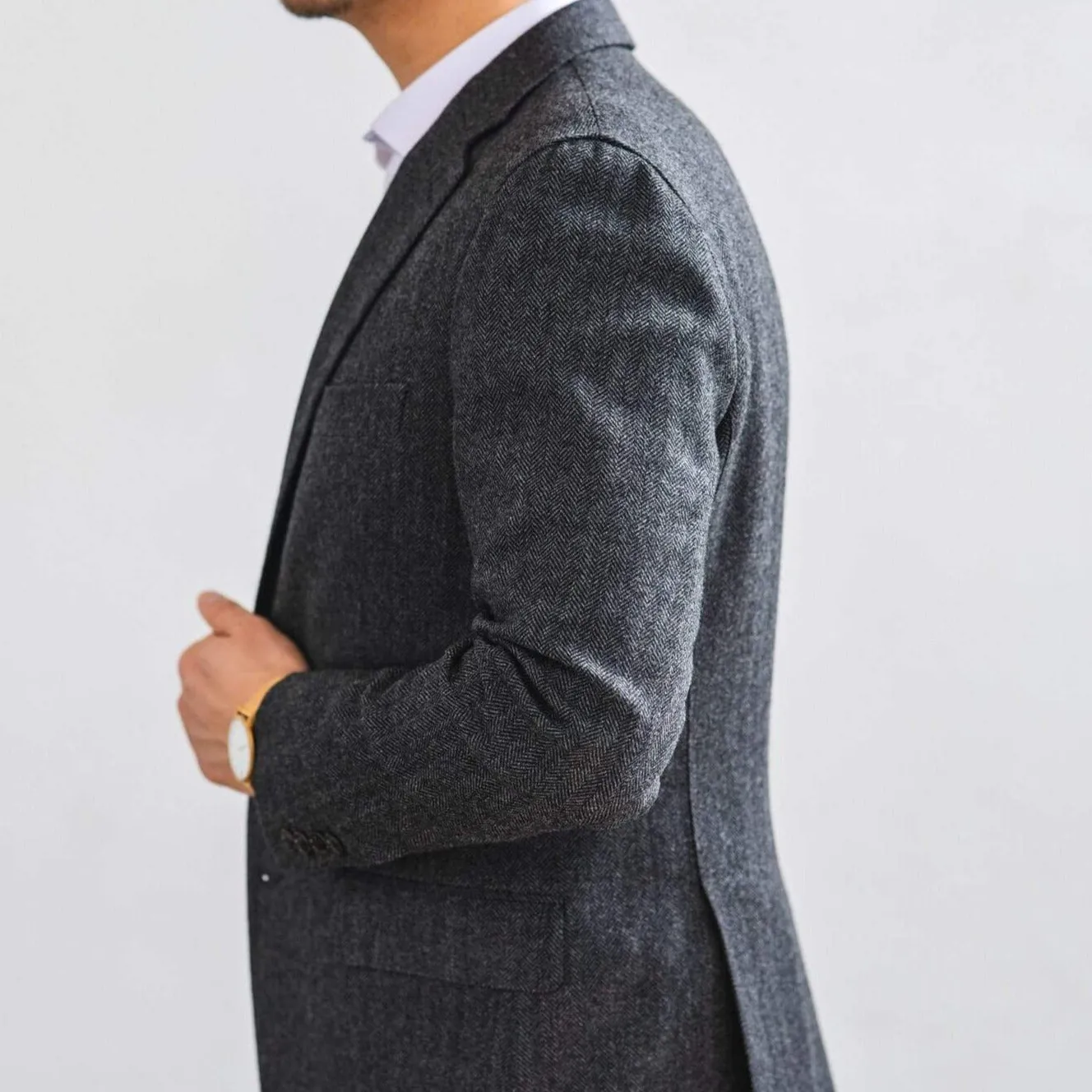 Grey Herringbone Tweed Sport Coat
